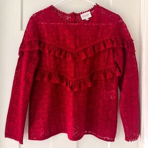 Sezane Ninon Lace Blouse Raspberry Red EU 38 US 6 Cottagecore Bohemian Sheer